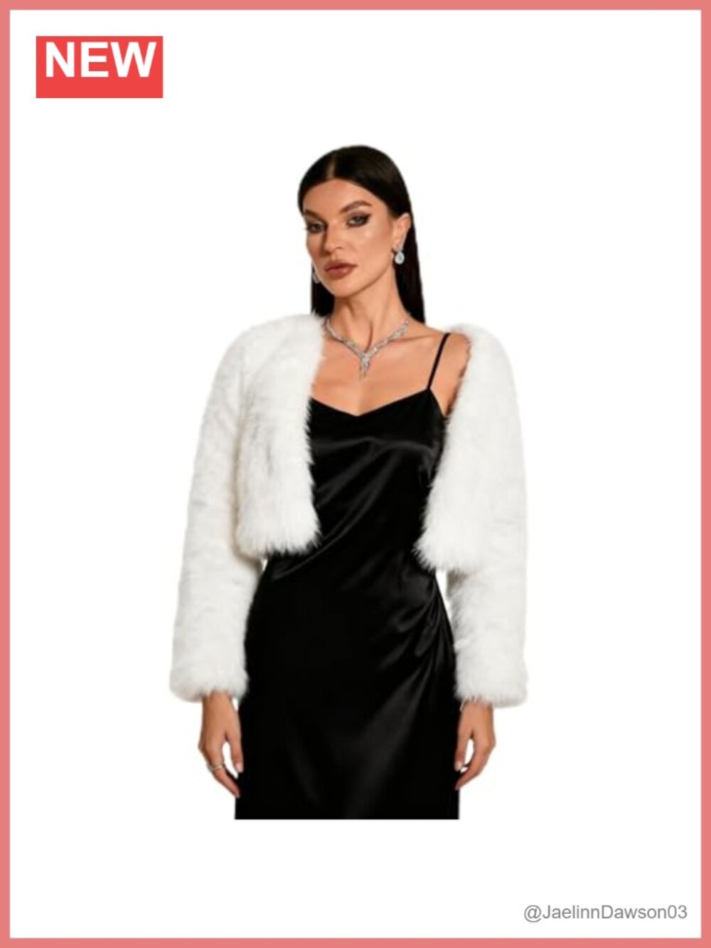 Faux fur cropped jacket with snap closure, long sleeves, open front
